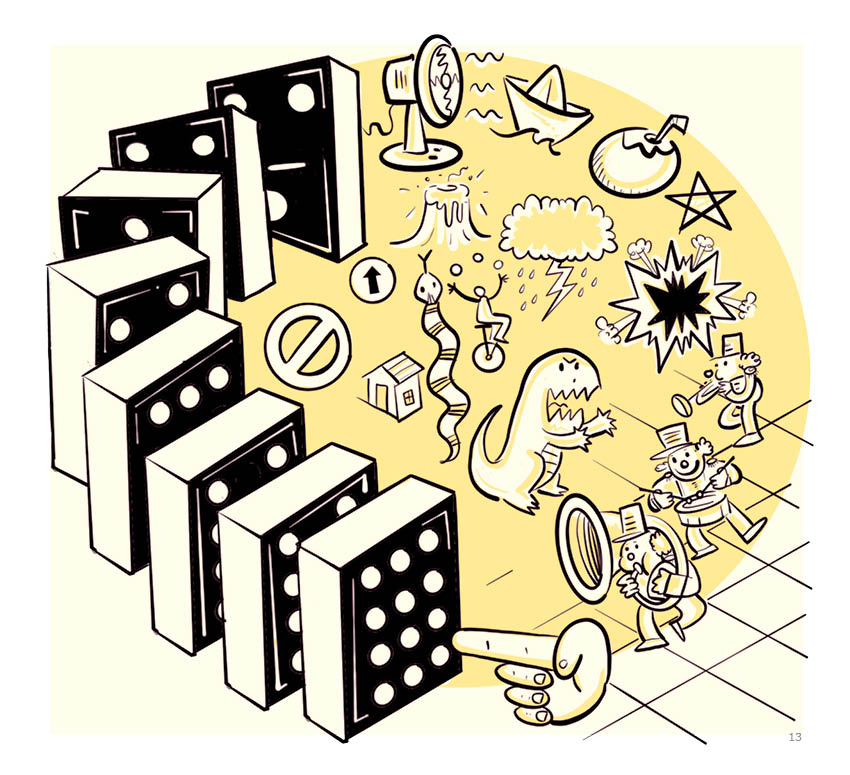 Ilustração de dominós e manifestações criativas